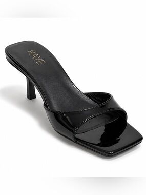 RAYE x Revolve Black Patent Square Toe Kitten Heel Mules Size 8.5